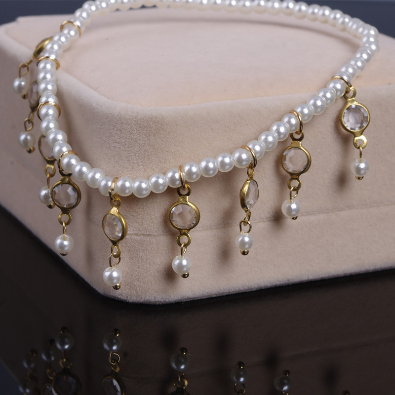 European and American fashion anklets Retro sweet pearl beaded crystal elastic anklets Foot ornaments