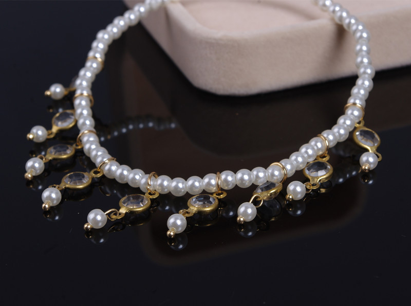 European and American fashion anklets Retro sweet pearl beaded crystal elastic anklets Foot ornaments