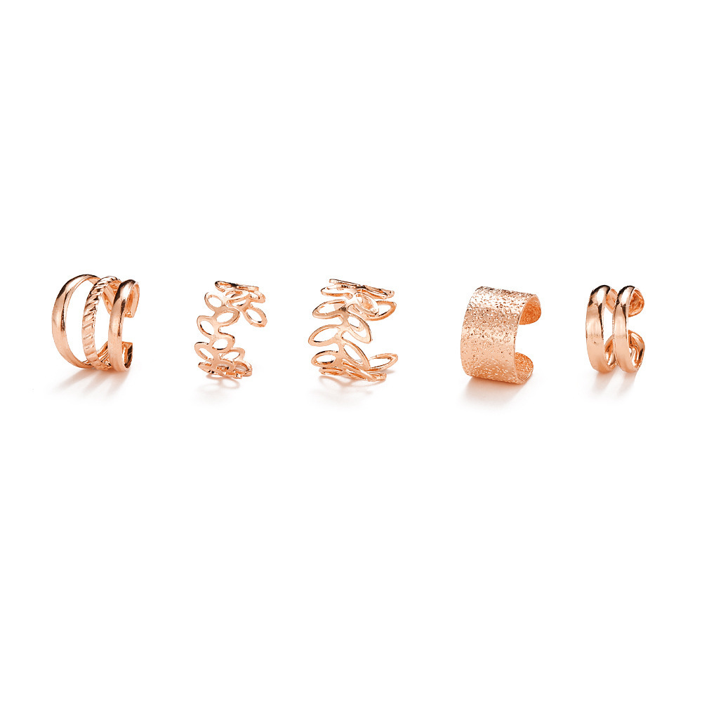 Creative simple no piercing ear bone clip five-piece personalized golden leaf hollow earrings C-shaped ear clip
