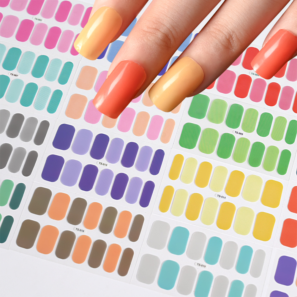 14Tips Gel Nail Sticker Color-changing Nail Stickers Semi-Cured Gel Nail Wrap Fashion Color Long Lasting Full Cover Waterproof N