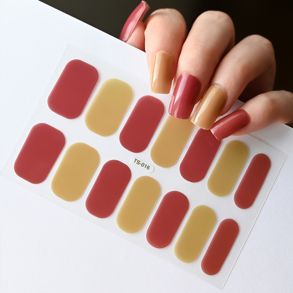 14Tips Gel Nail Sticker Color-changing Nail Stickers Semi-Cured Gel Nail Wrap Fashion Color Long Lasting Full Cover Waterproof N