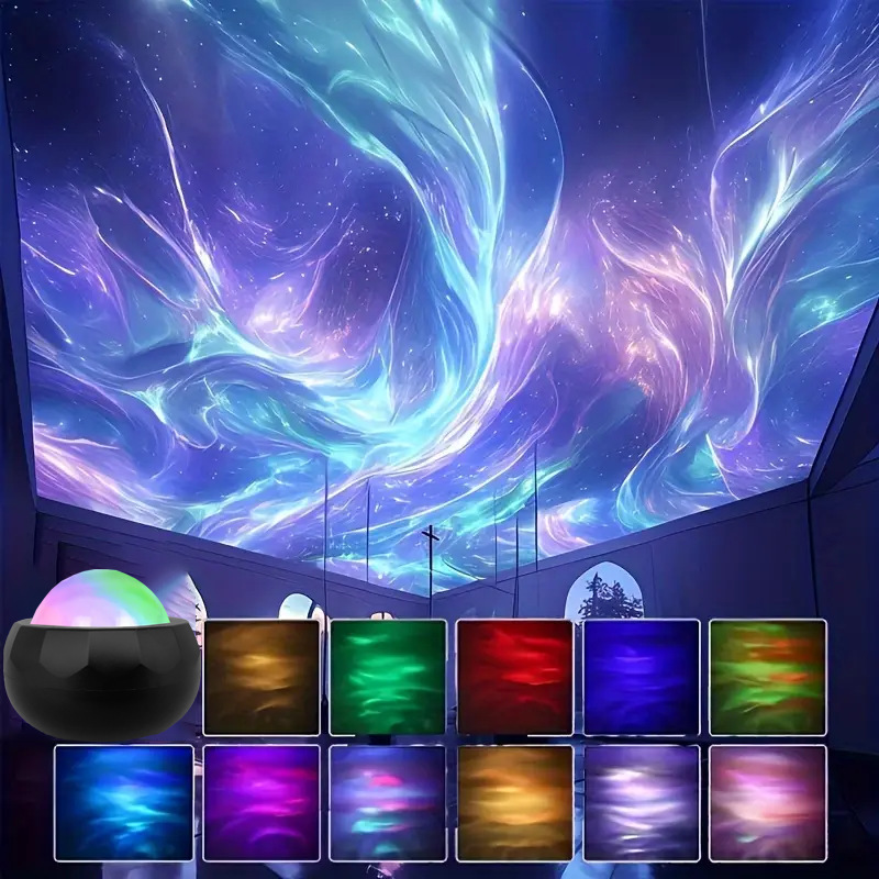 USD LED 5V Star Projector Light, Water Wave LED Night Light, Ambient Lamp for Bedroom Holiday Party Decor
