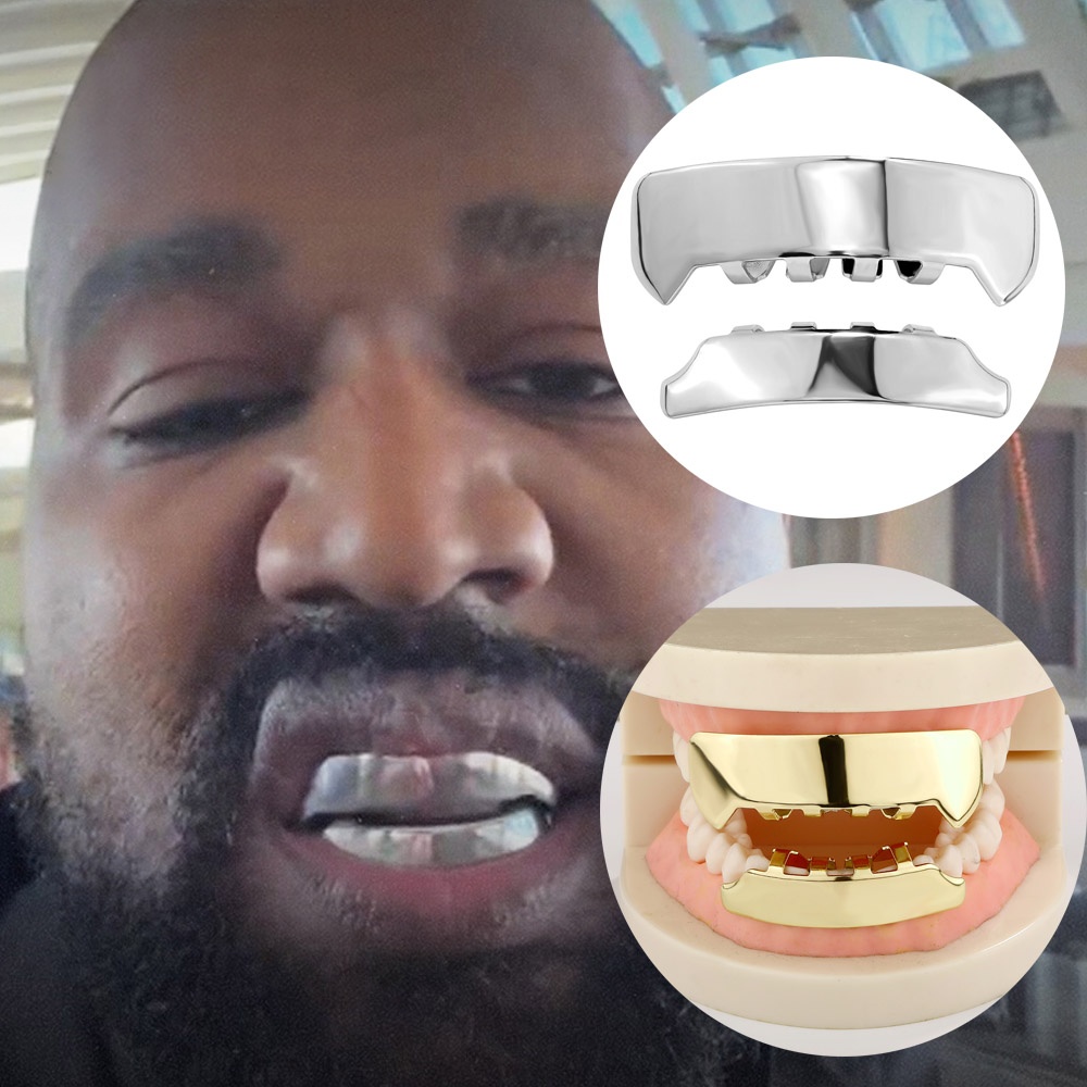 1 Set Red Mirror Hip Hop Grillz, Eco-friendly Copper Shiny 8 Teeth Top and Bottom Grills, Halloween Punk Jewelry