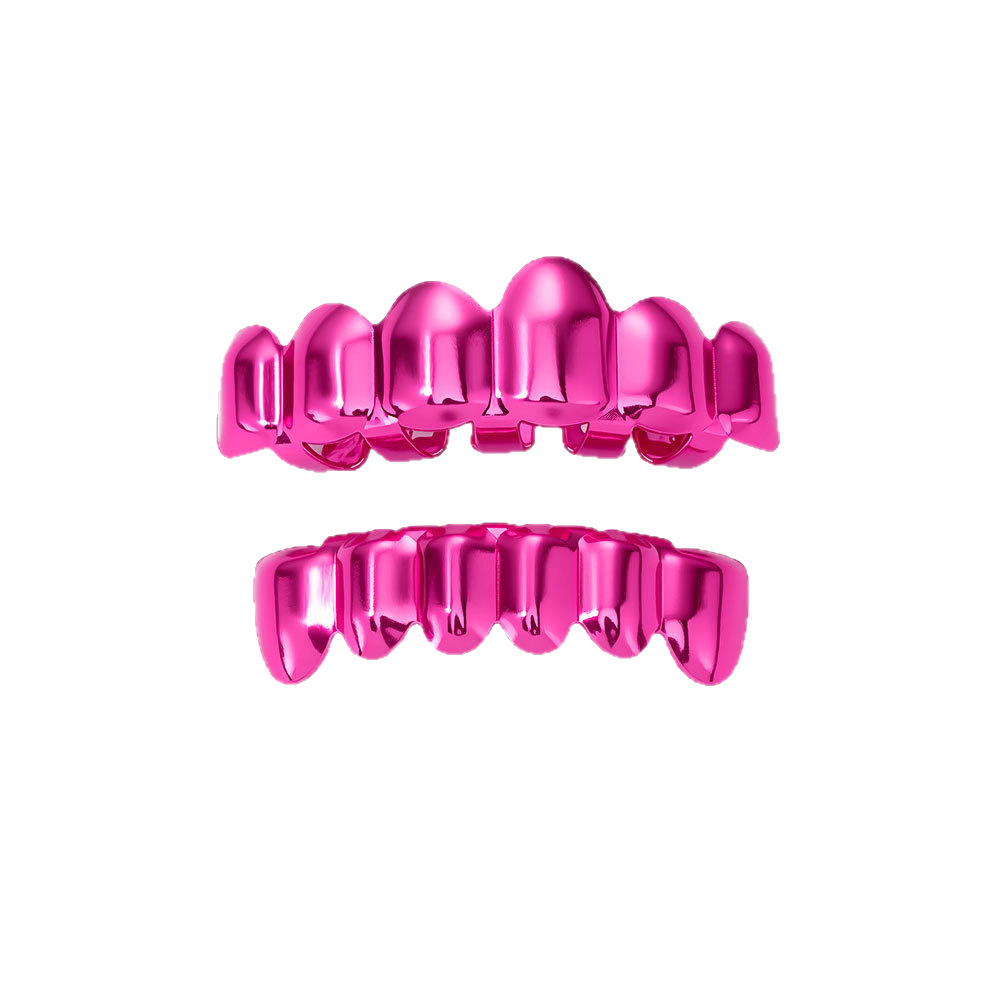 1 Set Red Mirror Hip Hop Grillz, Eco-friendly Copper Shiny 8 Teeth Top and Bottom Grills, Halloween Punk Jewelry