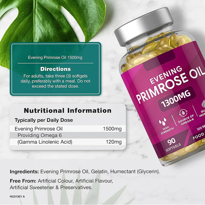 Evening Primrose Oil Supplement Capsules 90 Capsules - Supports Hormonal Balance Omega supplements