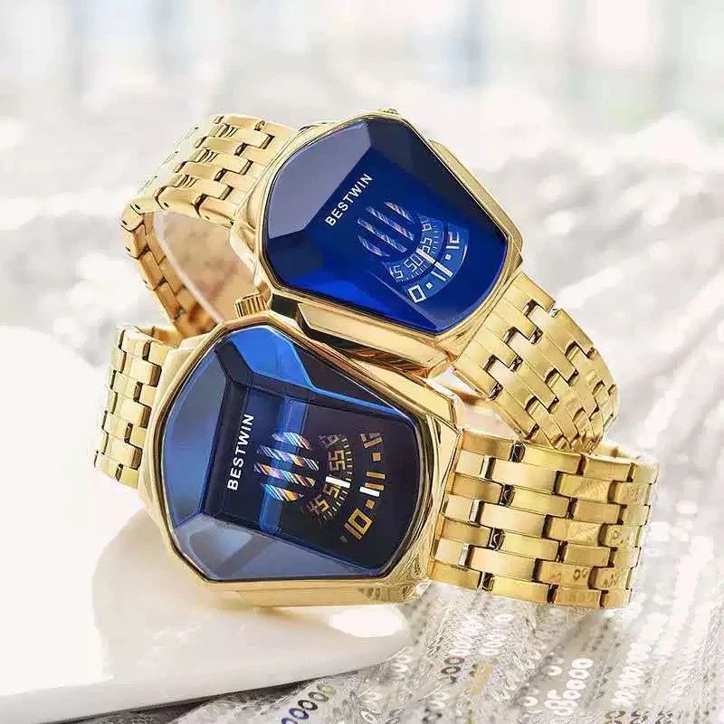 Hot selling blue light glass drill disc display alloy stainless steel with waterproof watch