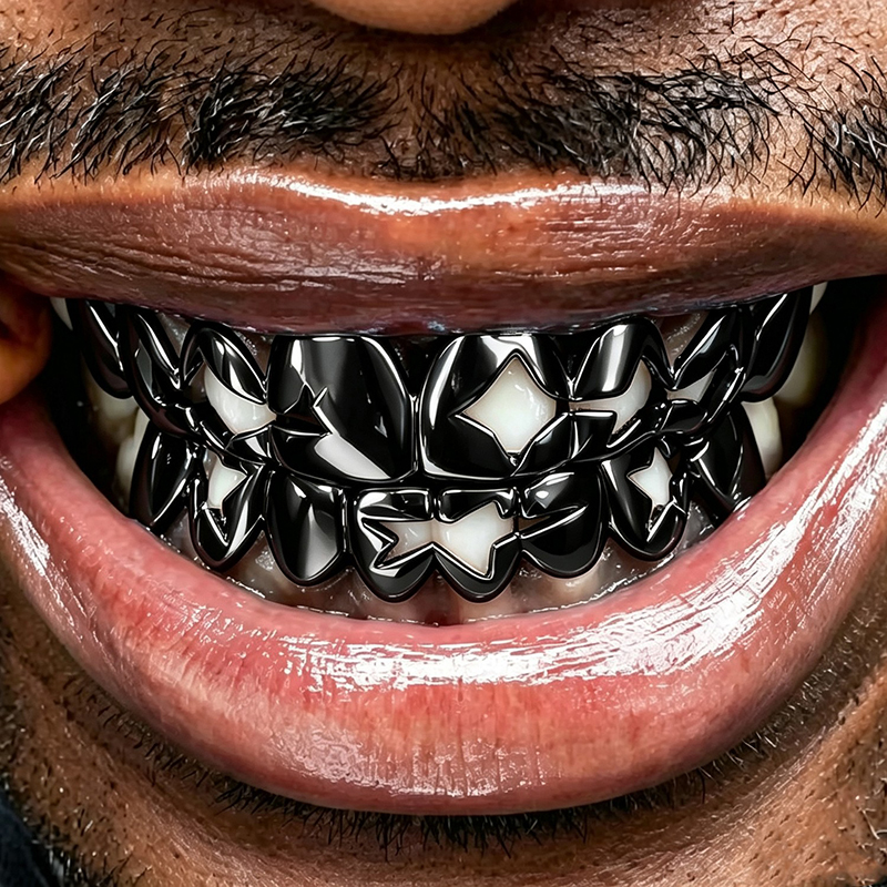 Hip Hop Bling Gold Color Hollow Star Teeth Grillz Dental Grills for Men Rapper Jewelry Halloween Gift Red Blue Black