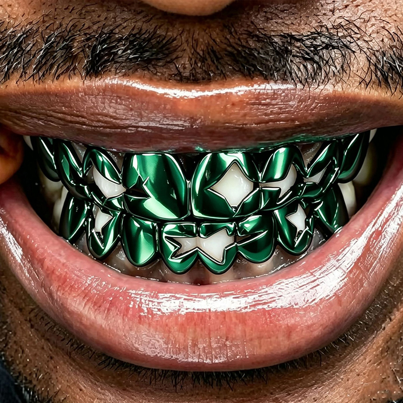 Hip Hop Bling Gold Color Hollow Star Teeth Grillz Dental Grills for Men Rapper Jewelry Halloween Gift Red Blue Black