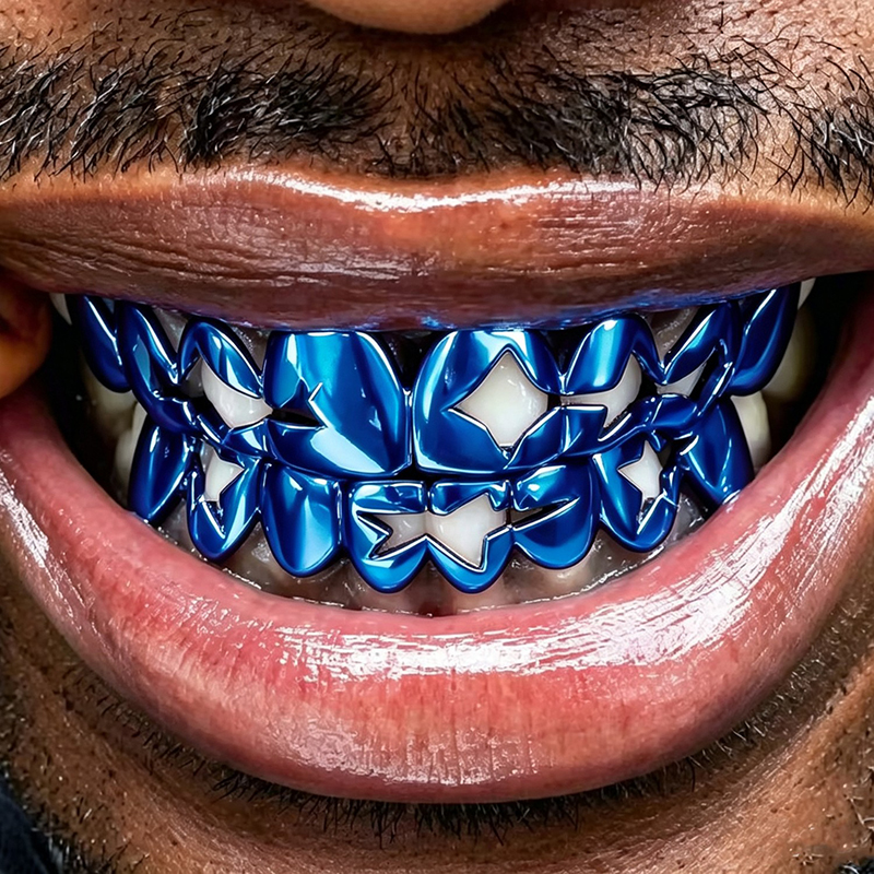 Hip Hop Bling Gold Color Hollow Star Teeth Grillz Dental Grills for Men Rapper Jewelry Halloween Gift Red Blue Black