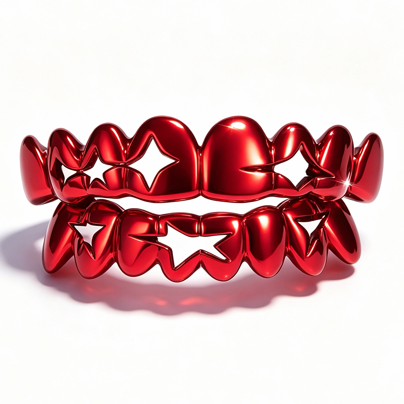 Hip Hop Bling Gold Color Hollow Star Teeth Grillz Dental Grills for Men Rapper Jewelry Halloween Gift Red Blue Black