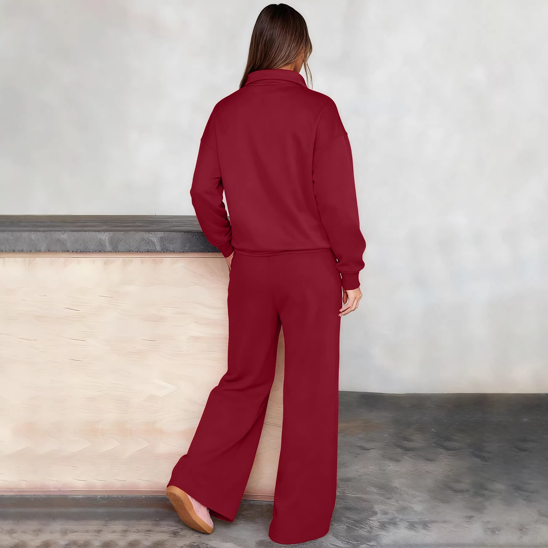 Women's fashionable casual sports set - two-piece set including long-sleeved top and high-waisted wide-leg pants
