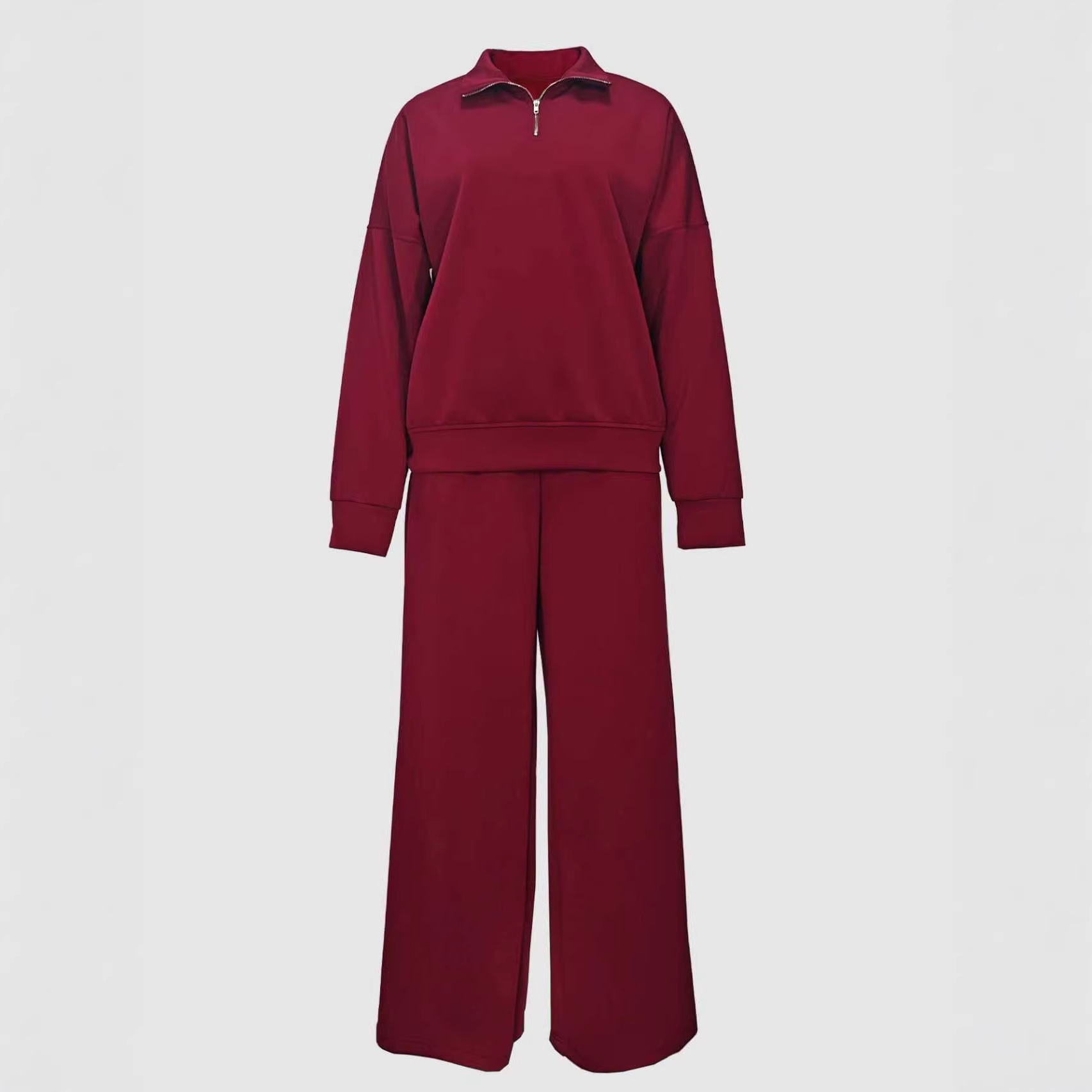 Women's fashionable casual sports set - two-piece set including long-sleeved top and high-waisted wide-leg pants