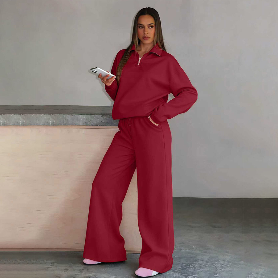 Women's fashionable casual sports set - two-piece set including long-sleeved top and high-waisted wide-leg pants