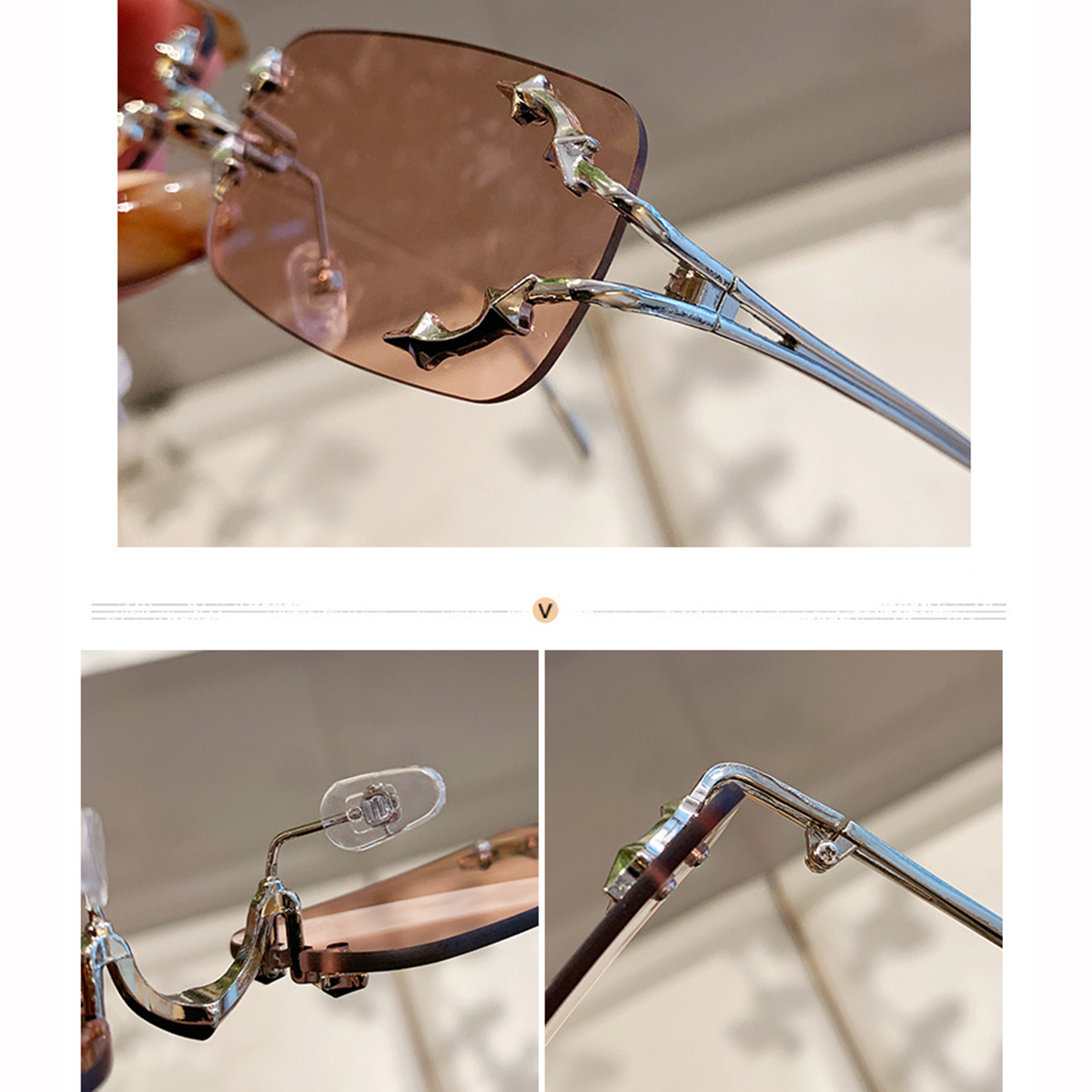 Frameless Glasses - Stylish and Fashionable for Both Men and Women. High-end and Cool. Mercury-colored Rimless Sunglasses.