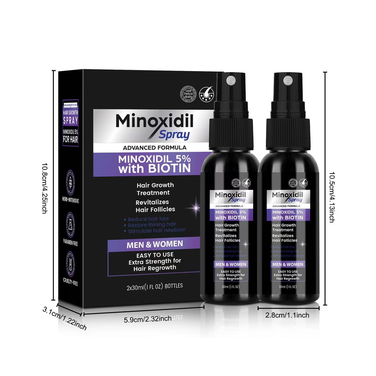 2*30MLHair Growth Essential Loss Regrowth Treatment Strengthens Hair Nourishes Scalp Light Weight Non Greasy Improve Circulation