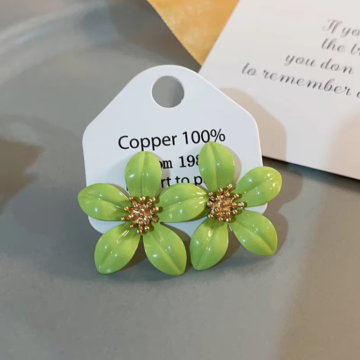 Fresh flower earrings light luxury and high-end feel versatile metal drip glazed earrings