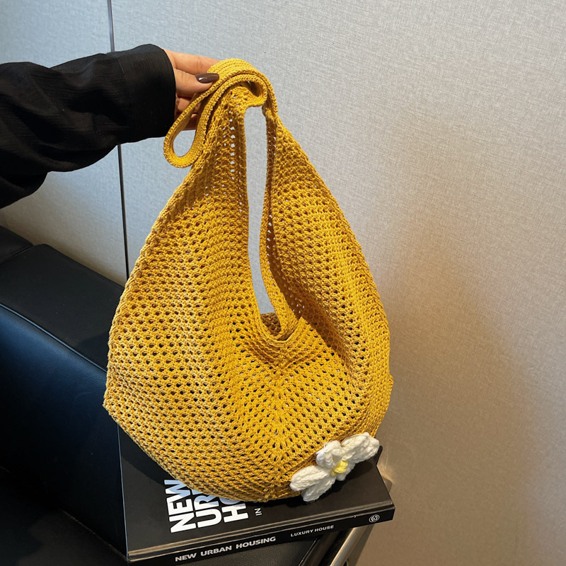 Trendy Hollow Out Weave Straw Bag Bohemian Style Beach Handbag Hollow Tote Bag Large Capacity Lazy Style Beach Bag Shopping