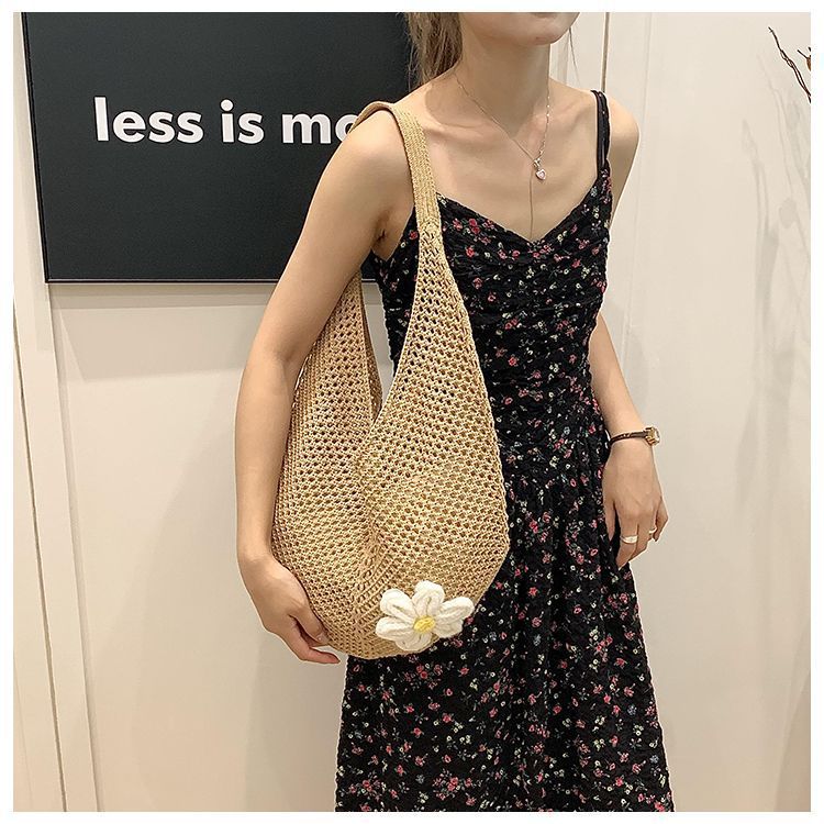 Trendy Hollow Out Weave Straw Bag Bohemian Style Beach Handbag Hollow Tote Bag Large Capacity Lazy Style Beach Bag Shopping