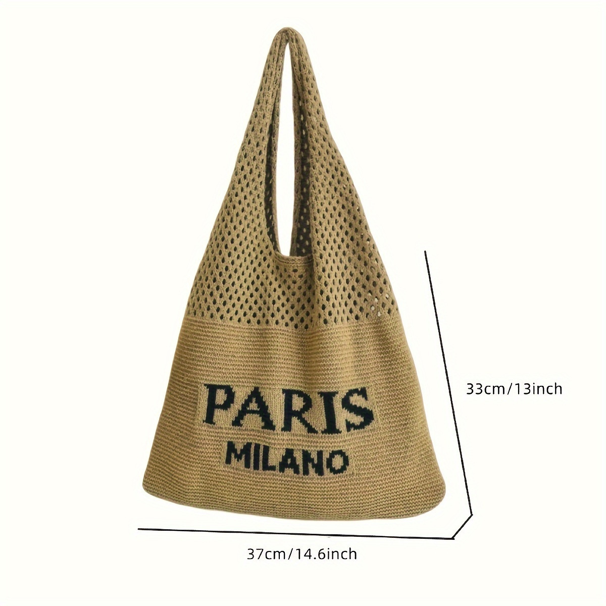 Fashion Knitted Letter Shoulder Bag Women Hollow Out Open Top Large Capacity Tote Bag Casual Shopping Commute Portable Handbag