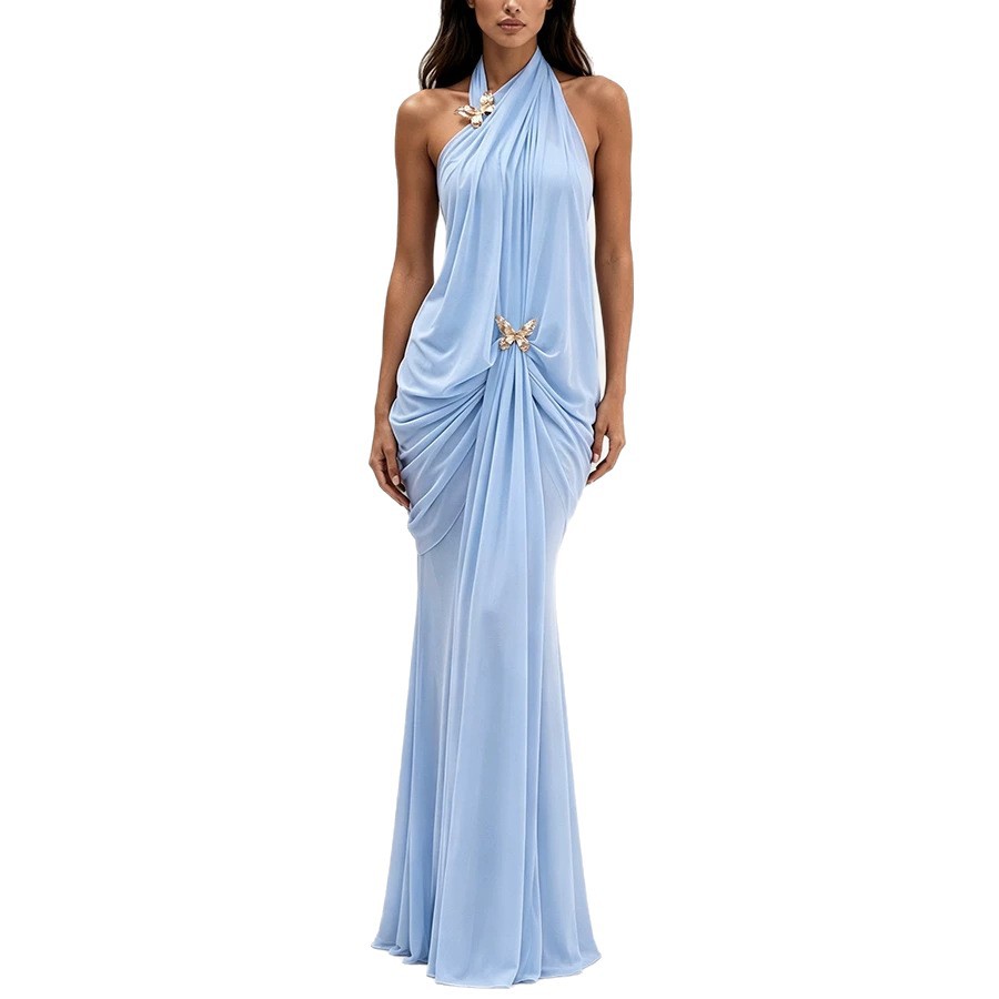 Free delivery of high-quality 2026 new summer women's clothing hot selling off shoulder hanging neck butterfly dress