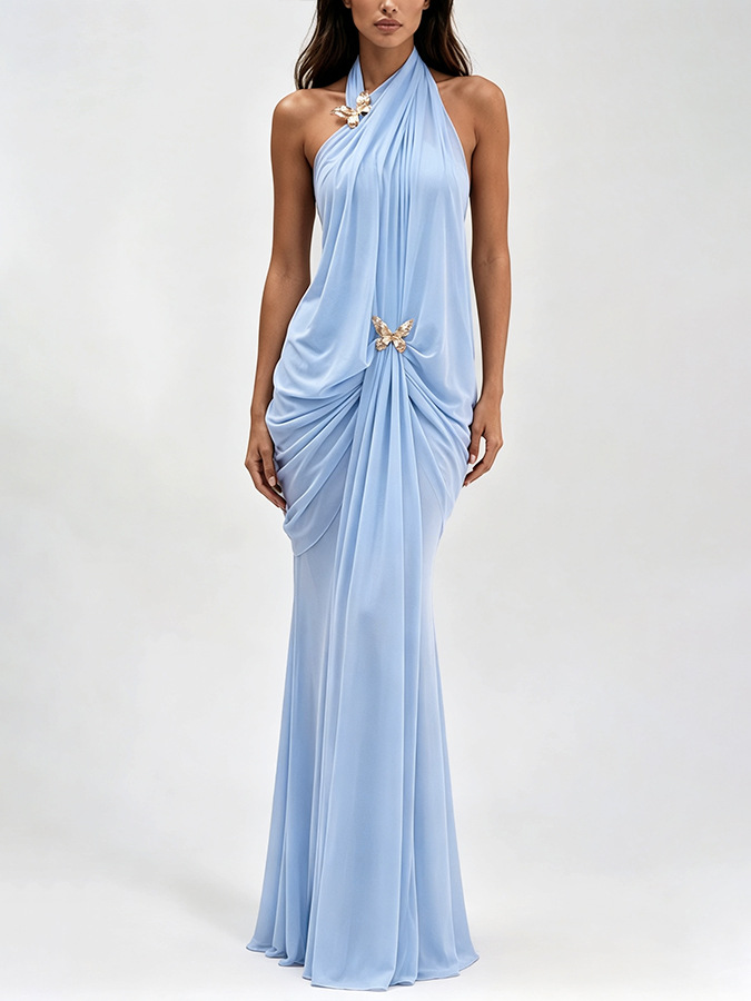 Free delivery of high-quality 2026 new summer women's clothing hot selling off shoulder hanging neck butterfly dress