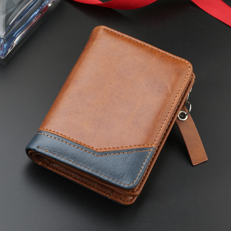 2026 New Men's PU Leather Large Short Wallet With Zipper Coin Pocket Vintage Big Capacity Male Short Money Purse Card Holder