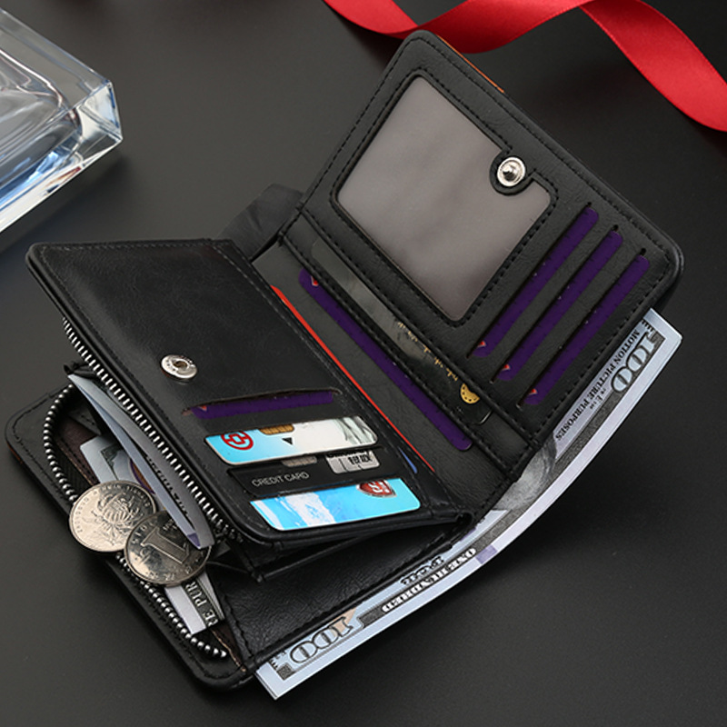 2026 New Men's PU Leather Large Short Wallet With Zipper Coin Pocket Vintage Big Capacity Male Short Money Purse Card Holder