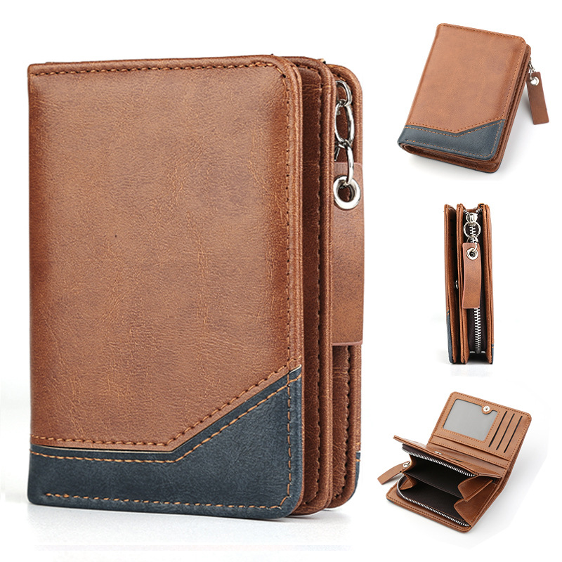 2026 New Men's PU Leather Large Short Wallet With Zipper Coin Pocket Vintage Big Capacity Male Short Money Purse Card Holder