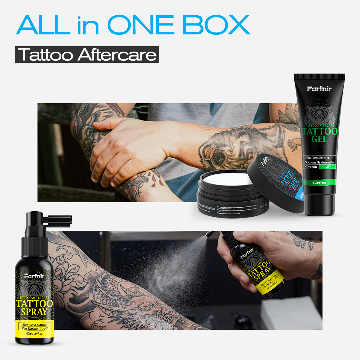 3set Tattoo care kit moisturizes and nourishes the skin, presents vibrant colors, and gently cares for the tattoo