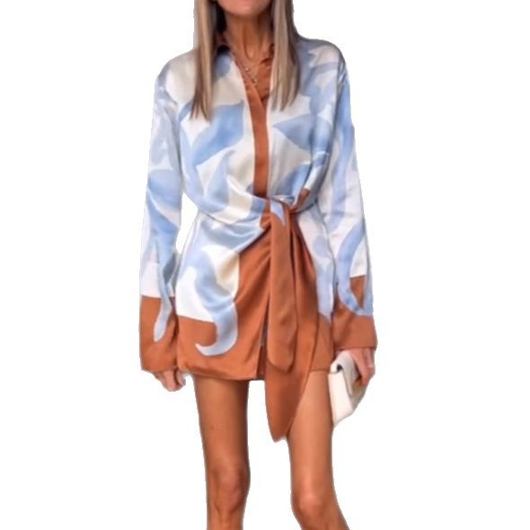 Free delivery of high-quality 2026 new summer women's clothing hot selling casual knotted long sleeved shirt dress