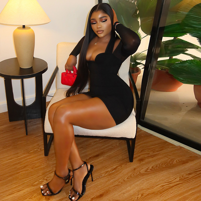 Free delivery of high-quality 2026 new summer women's clothing hot selling slim and sexy long sleeved short dress