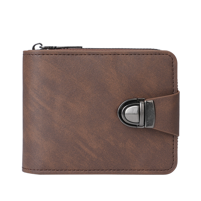 Fashionable new men's wallet short style retro lock zipper multi slot card bag casual large capacity versatile leather wallet