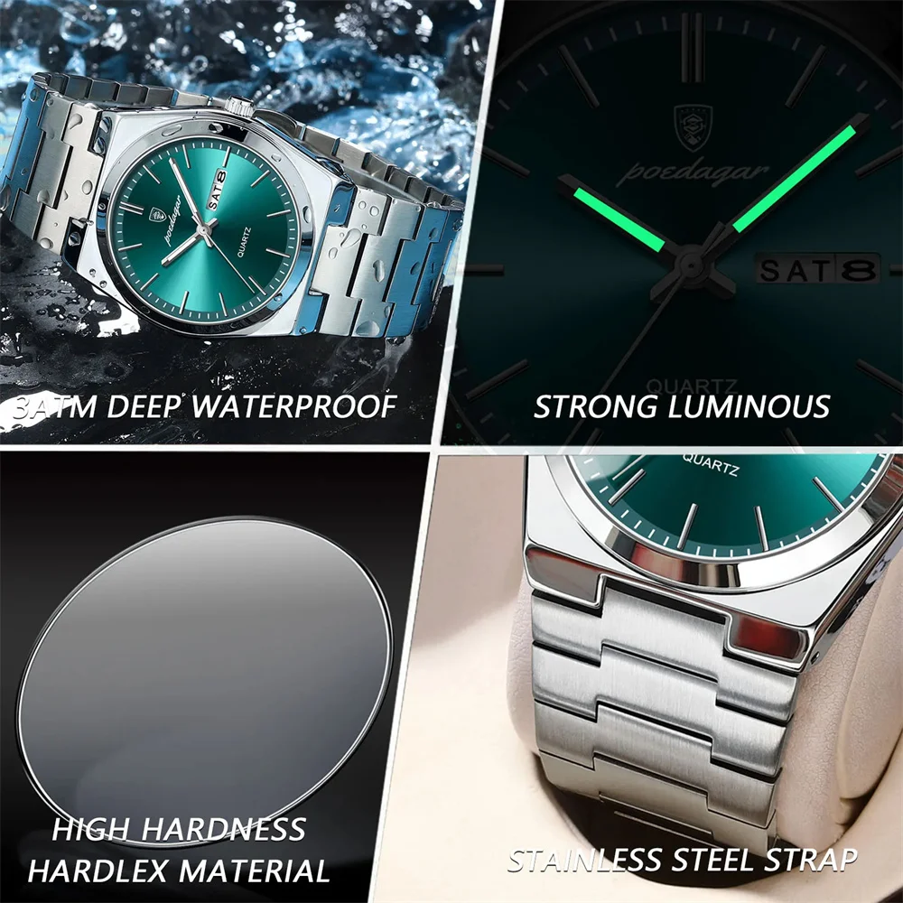 Luxury Quartz Man Wristwatch Sport Men Watches Waterproof Luminous Date Week Stainless Steel Men's Watch Male Reloj