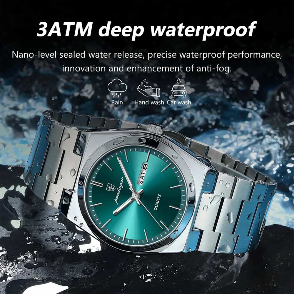 Luxury Quartz Man Wristwatch Sport Men Watches Waterproof Luminous Date Week Stainless Steel Men's Watch Male Reloj