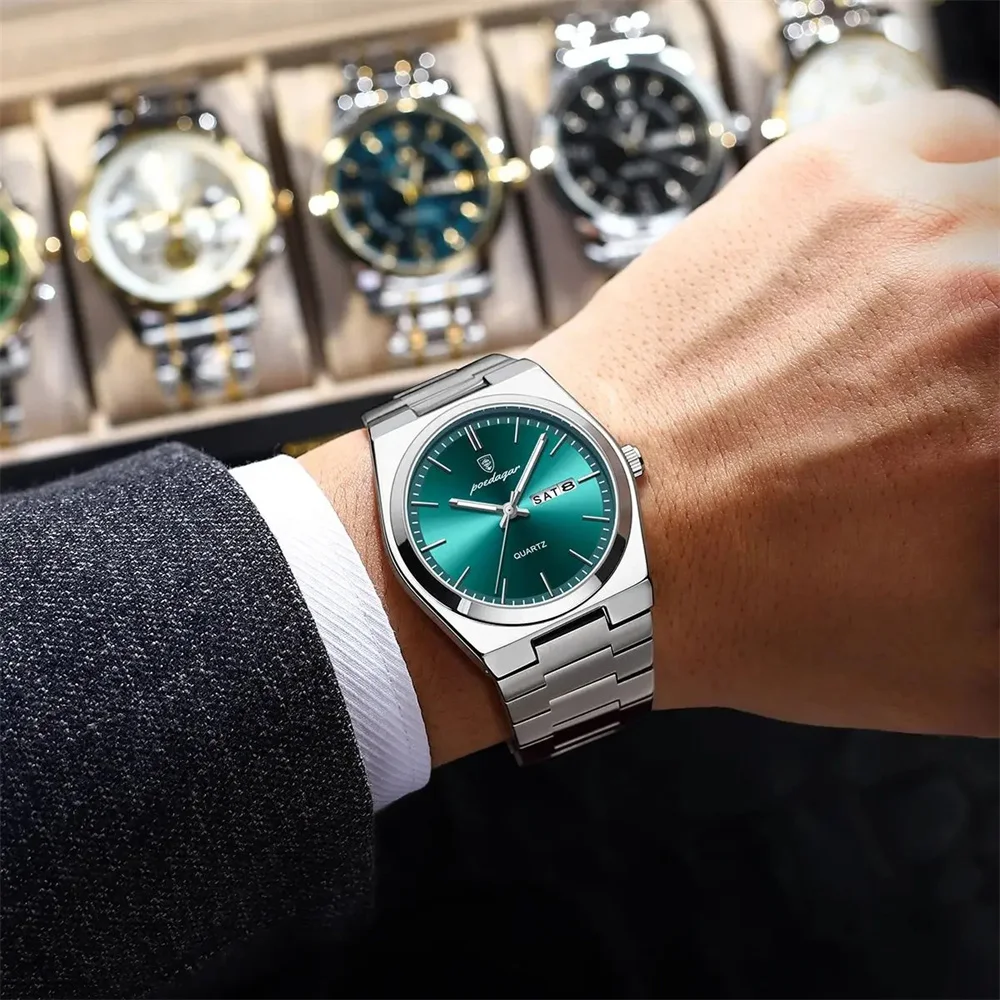 Luxury Quartz Man Wristwatch Sport Men Watches Waterproof Luminous Date Week Stainless Steel Men's Watch Male Reloj