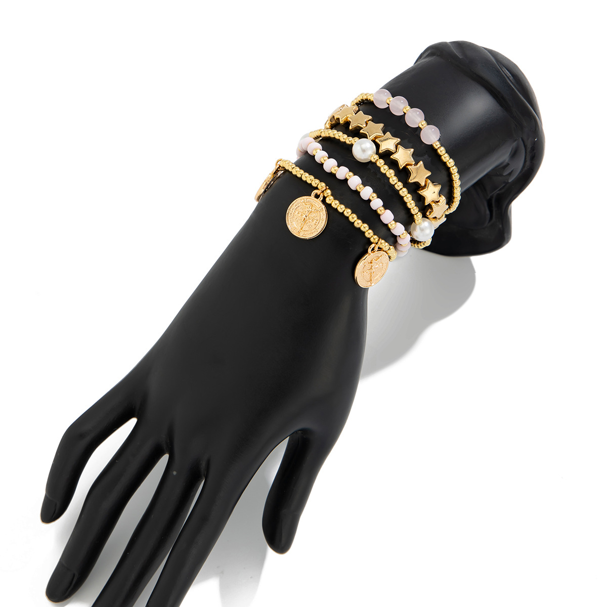 New products Europe and America Ladies Bohemian Pentagram Bead Elastic Bracelet Fashion Metal Imitation Pearl Bracelet