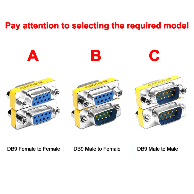 10PCS DB9 9Pin Male to Male/Female to Female/Male to Female Mini Gender Changer Adapter RS232 Serial plug Com Connector