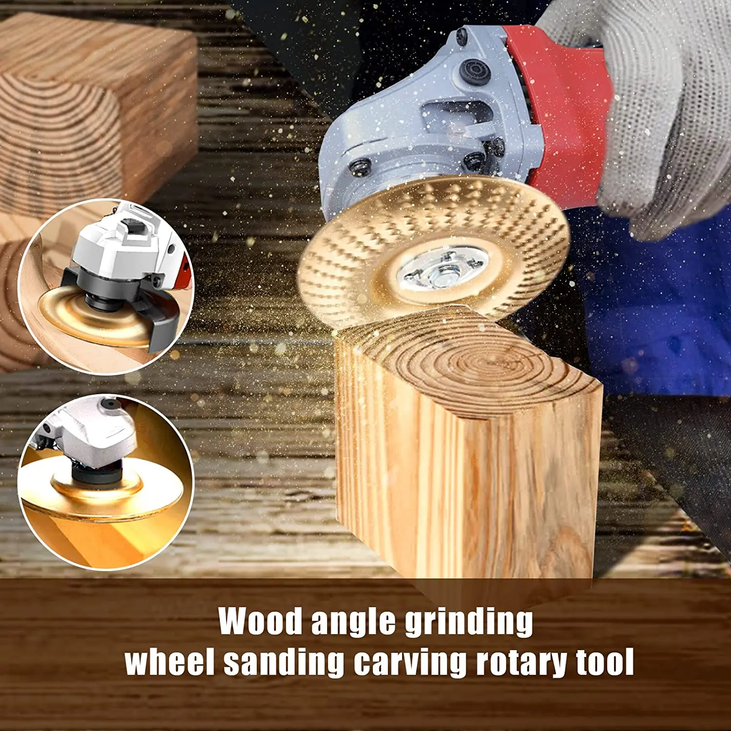 3PCS  Golden Wood Carving Disc Set For 4" Angle Grinder Wood Shaping Wheel Grinding Shaping Disc For Wood Cutting