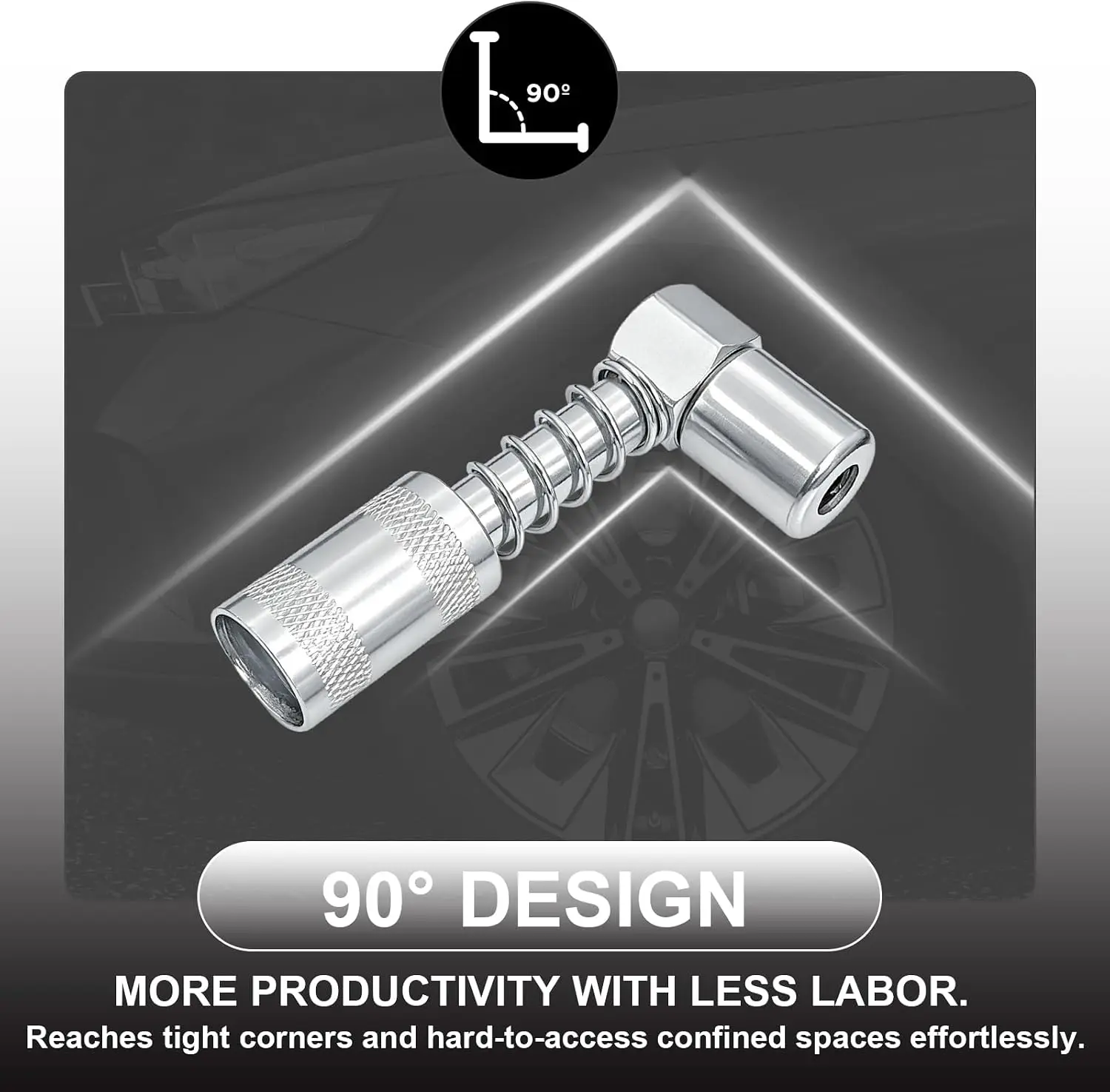 90 Degree Grease Coupler Adapter, Non Slip Right Angle Grease Gun Coupler Fittings in Tight Spaces, Lubrication Tool with Sleeve