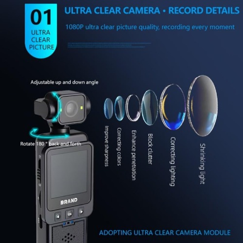 1080P Compact Action Camera, Vlog Camera with 360 Rotating Lens, Wearable Pocket Camera for Vlogging & Action Photography