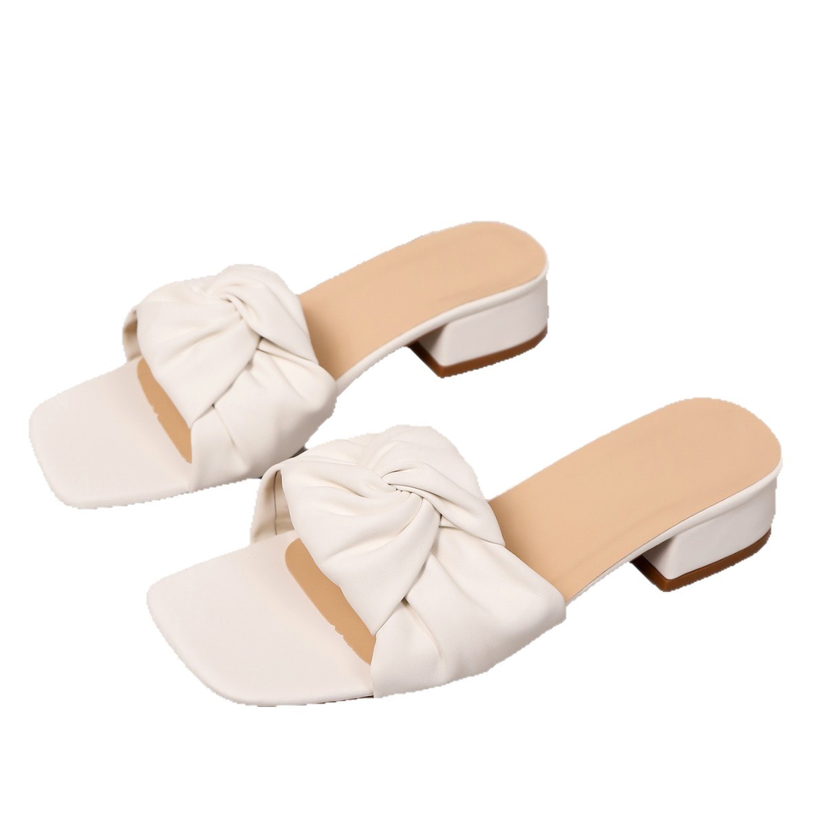 Free delivery of high-quality 2026 new summer women's clothing hot selling thick heel square toe mid heel slippers