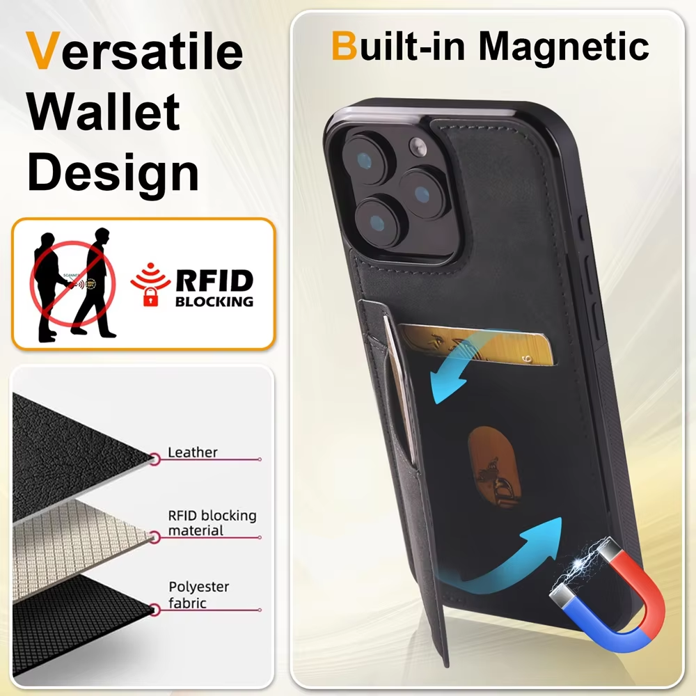 Kickstand Leather Case Anti-fall Wallet Case Cards Pocket Phone Cover For iPhone 17Pro Max 16 15 14 Pro 13 12 Pro Max 17Air