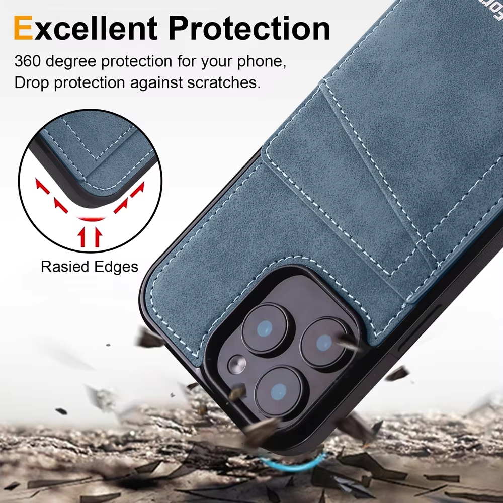 Kickstand Leather Case Anti-fall Wallet Case Cards Pocket Phone Cover For iPhone 17Pro Max 16 15 14 Pro 13 12 Pro Max 17Air