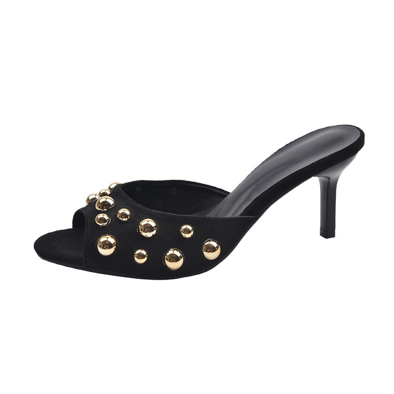 Free delivery of high-quality 2026 new summer women's clothing hot selling sexy rivet high heels suede fine heels sandals