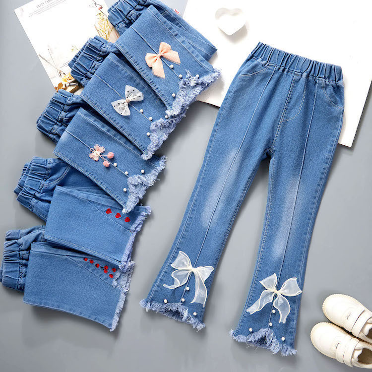 New CUHK children's slim fit jeans girls' flared pants