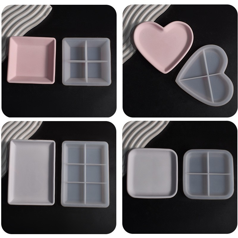 Heart Shape Tray Silicone Molds DIY Concrete Cement Plaster Epoxy Resin Geometric Storage Dish Plate Mould Home Handicraft Decor