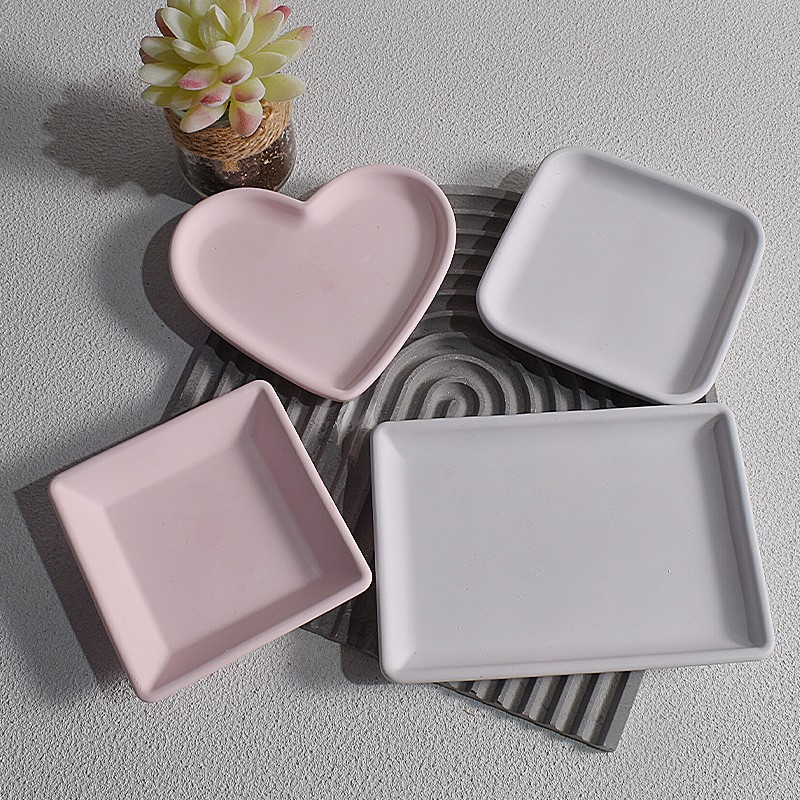 Heart Shape Tray Silicone Molds DIY Concrete Cement Plaster Epoxy Resin Geometric Storage Dish Plate Mould Home Handicraft Decor