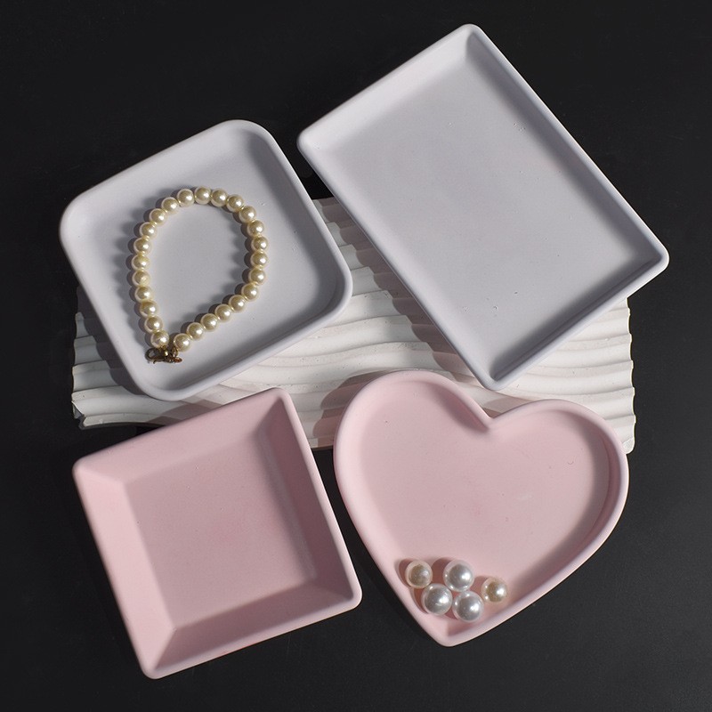 Heart Shape Tray Silicone Molds DIY Concrete Cement Plaster Epoxy Resin Geometric Storage Dish Plate Mould Home Handicraft Decor