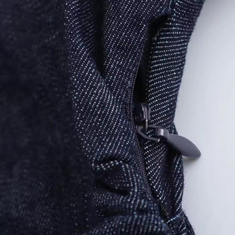 2026 Spring New 1975 series denim MIDI dress with lapel side zipper fashion wrinkle waist slim elegant dress