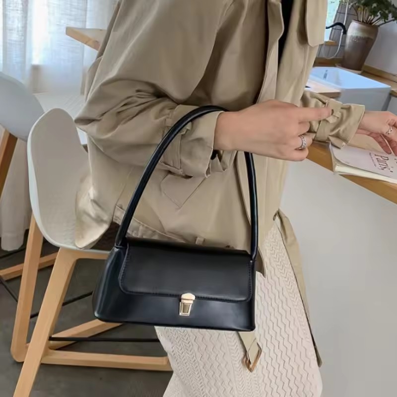 Women Shoulder Bag Trendy Commute Underarm Bag Portable Casual PU Leather Solid Color Simple Shoulder Bag Handbags